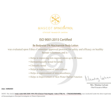 Be Bodywise 10% Niacinamide Brightening Body Lotion 200ml | 48Hr Moisturization | Aloe Vera Extract & Almond Oil | Repairs Skin Barrier, Reduces Acne Marks & Nourishes | For All Skin Types